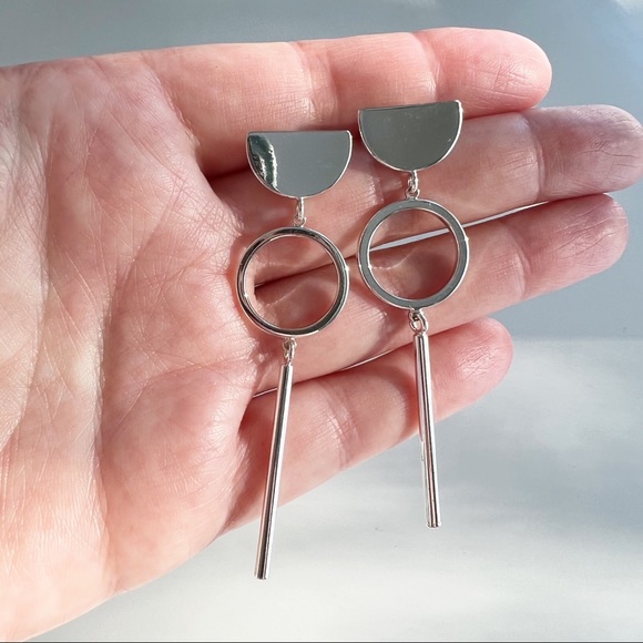Silver Geometric Earrings - Picture 2 of 3